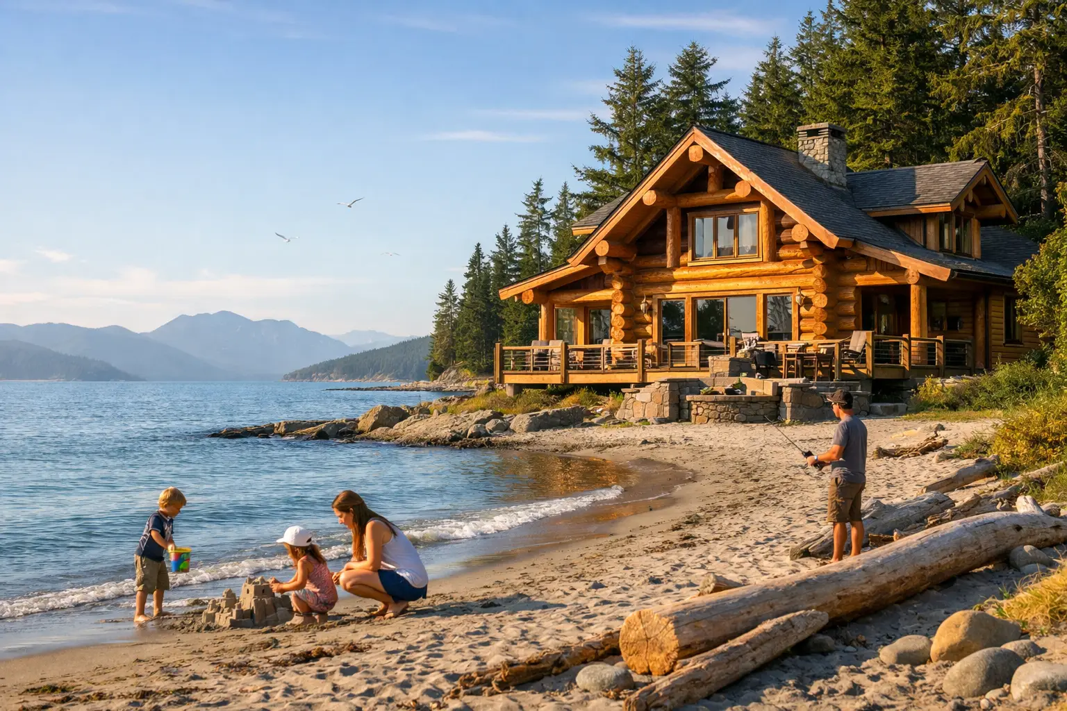 Vancouver Island Family Beachfront Log Home
